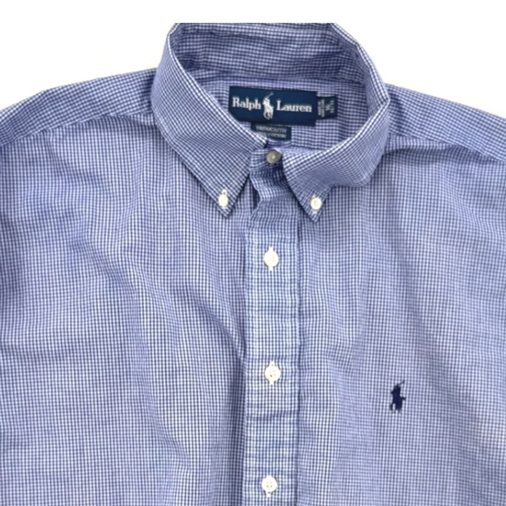 Ralph Lauren Mens Button Down Shirt 16 32/33 Blue Gingham Yarmouth Cotton